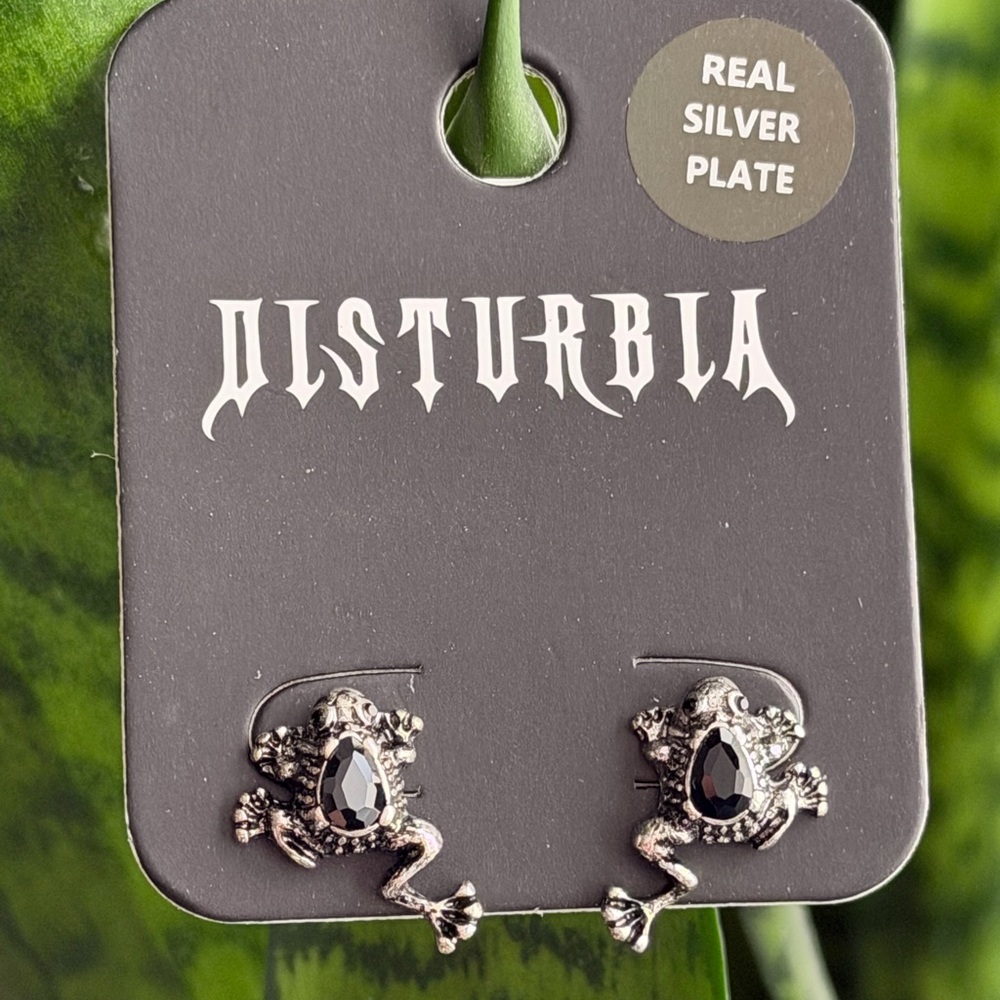 Disturbia Silver and Black Frog Studs